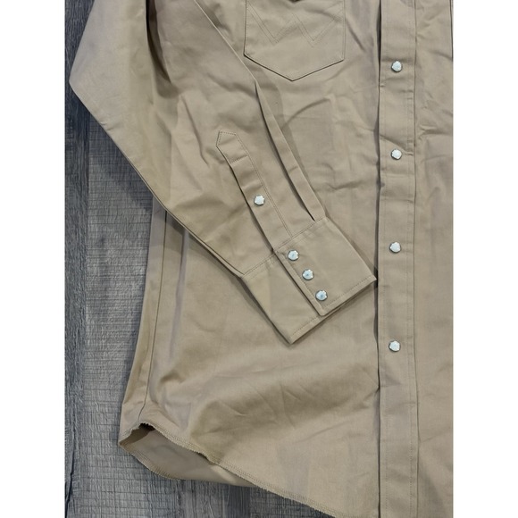 Wrangler Shirt Mens XL Tall Brown Long Sleeve Pearl Snap Wrancher Pockets Work - Picture 4 of 8